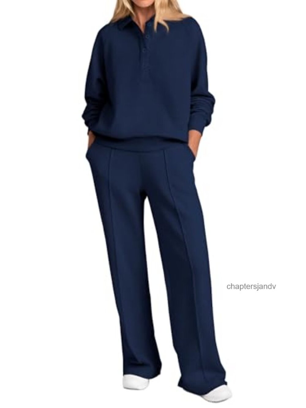 Womens 2 Piece Sweatsuit Set Quarter Button Wide Leg Lounge Set